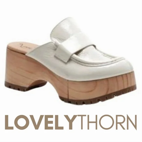FREE PEOPLE // ltd ed corbin patent leather loafer wooden platform clog slides - Picture 1 of 10